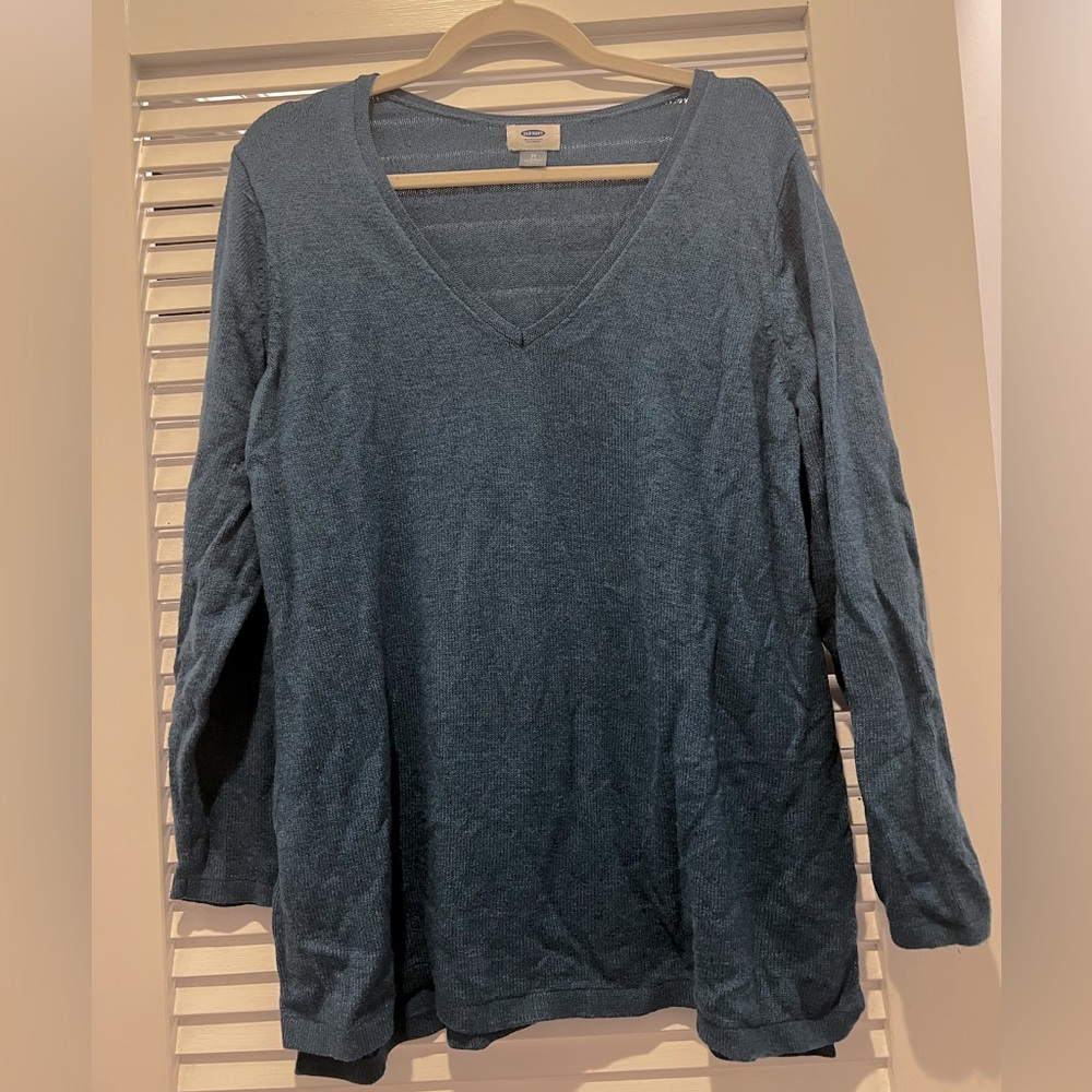 Old Navy Pure Cotton Blue V-Neck Sweater 2X - Picture 1 of 5